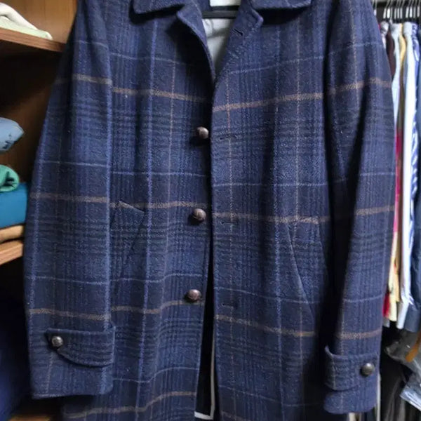 [BUNJANG] ElevenTi Check Pattern Wool Coat Navy / 일레븐티 체크 패턴 모직 코트 네이비