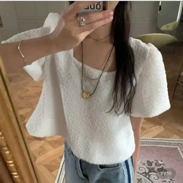 [BUNJANG] Poster Sunday Puff Blouse Sorbet/Ivory / 포스터 선데이 퍼프 블라우스 소라/아이보리