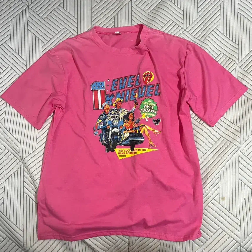[BUNJANG] EBLE Knievel Vintage Pink Short Sleeve T-Shirt L / 에블 크니벨 빈티지 핑크 반팔 L 스트릿 공용 데일리 분홍 밴드