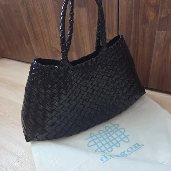 [BUNJANG] Dragon Diffusion Santa Croce Black Woven Leather Tote Bag / 드래곤디퓨전 산타크로젯