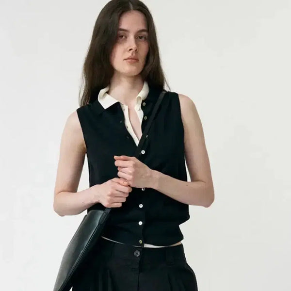 [BUNJANG] Notthing Written Sleeveless Lash Knit Top Black / 낫띵리튼 슬리브리스! 에토스 아모멘토 lfm 파사드패턴 더바넷 리본빛