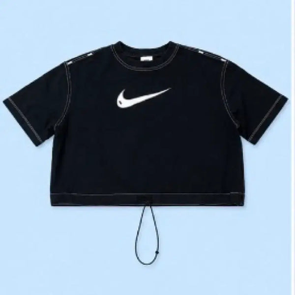 [BUNJANG] Nike Black Swoosh Cropped T-Shirt & Pants Set - Size M / 나이키 블랙 스우시 크롭티 M 반팔 바지 세트 트레이닝복 운동볻 스포츠