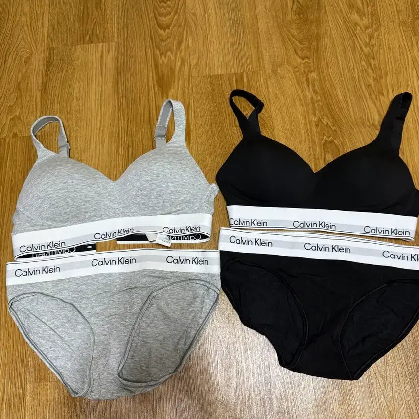 [BUNJANG] Calvin Klein Icon Cotton Modal Lift Bralette Set Black/Grey / 캘빈클라인 언더웨어 세트 블랙/그레이