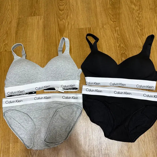 [BUNJANG] Calvin Klein Icon Cotton Modal Lift Bralette Set Black/Grey / 캘빈클라인 언더웨어 세트 블랙/그레이