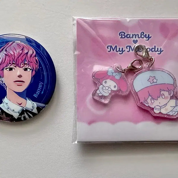 [BUNJANG] PLAVE Bambi Charm Keychain & Can Badge Set / 플레이브 밤비 참키링 캔뱃지