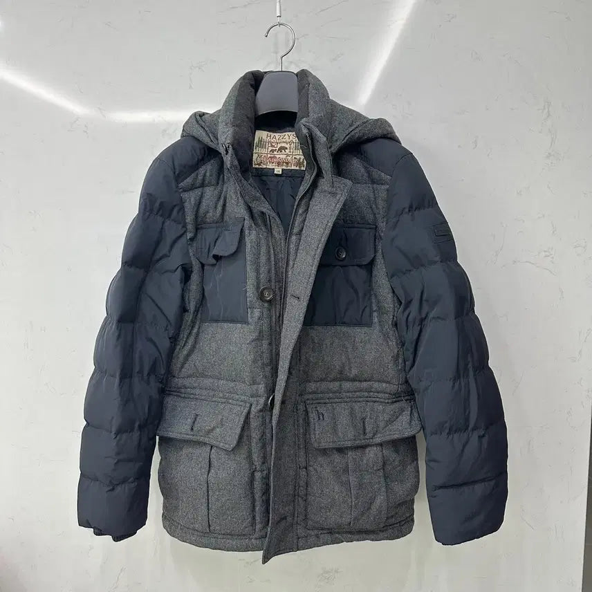 [BUNJANG] Hazzys Adirondack Wool Blend Padded Jumper (L) / 헤지스 HAZZYS 아디론다크 그레이 울 혼방 패딩 점퍼 L 100