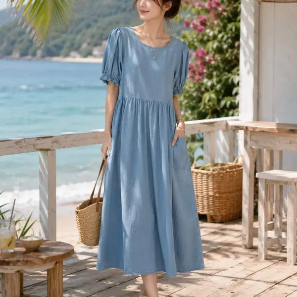 [BUNJANG] Plastic Island Light Blue Puff Sleeve Long Dress / 플라스틱 아일랜드 원피스