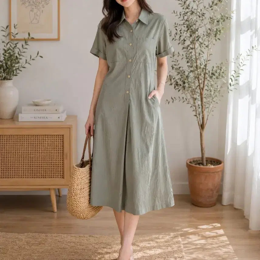 [BUNJANG] A.SECONZ Long Dress Khaki / 에이세컨즈 롱원피스 카키