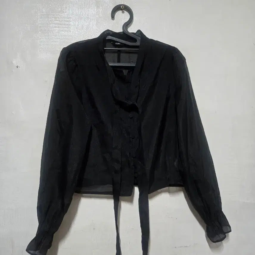[BUNJANG] MIXXO See-through Tie Blouse (Size S) / MIXXO 시스루 타이 블라우스 S