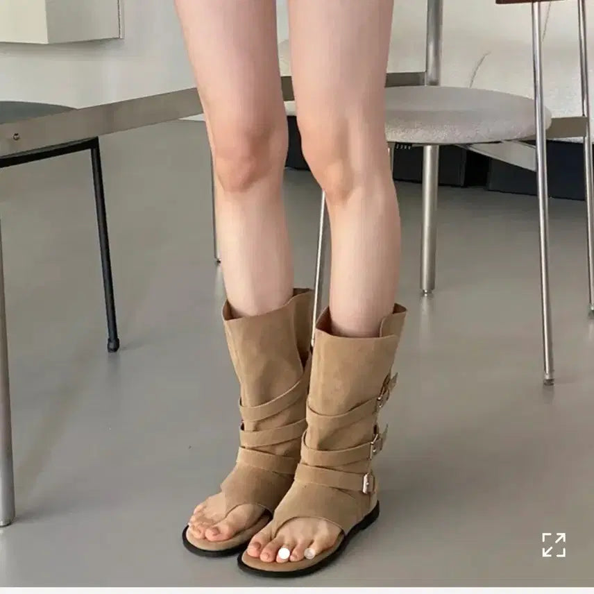 [BUNJANG] Three-Buckle Suede Two-Way Summer Boots / 쓰리버클 스웨이드 투웨이 쪼리 여름부츠