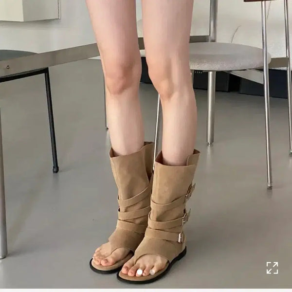 [BUNJANG] Three-Buckle Suede Two-Way Summer Boots / 쓰리버클 스웨이드 투웨이 쪼리 여름부츠