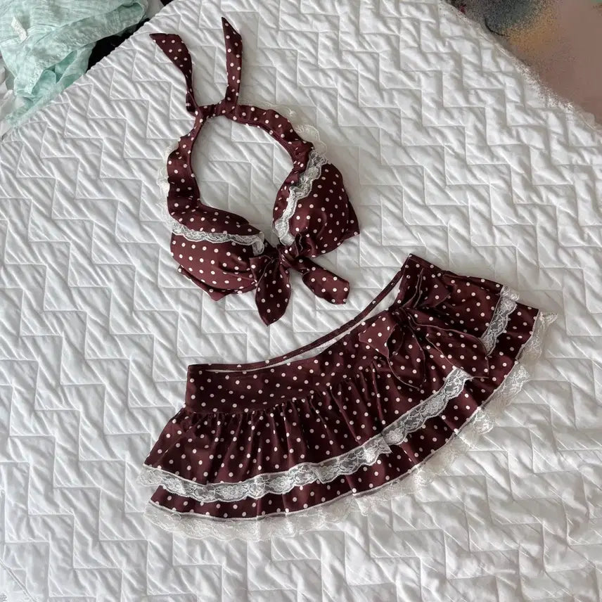 [BUNJANG] Brown Polka Dot Bikini / 브라운 도트 비키니 빈티지 라떼갸루 히메오네 리즈리사 수영복