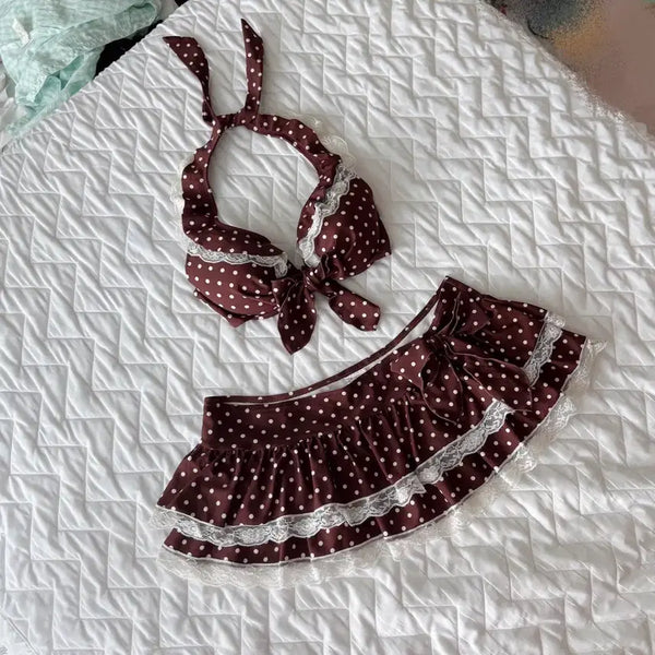 [BUNJANG] Brown Polka Dot Bikini / 브라운 도트 비키니 빈티지 라떼갸루 히메오네 리즈리사 수영복