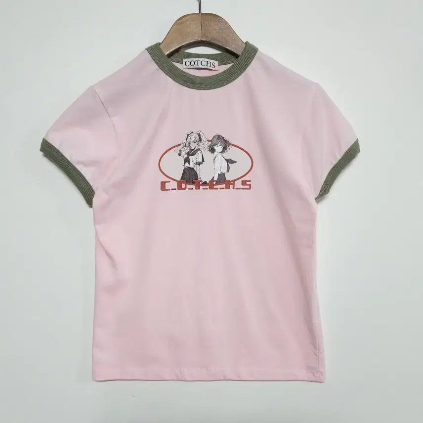 [BUNJANG] COTCHS Pink Ringer T-Shirt Y2K Anime Graphic / 44~55 COTCHS 핑크 링거 반팔티 Y2K 애니 그래픽