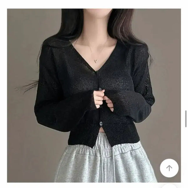 [BUNJANG] Summer Cropped V-Neck Knit Cardigan / 에이블리 여름 크롭 브이넥 니트 가디건