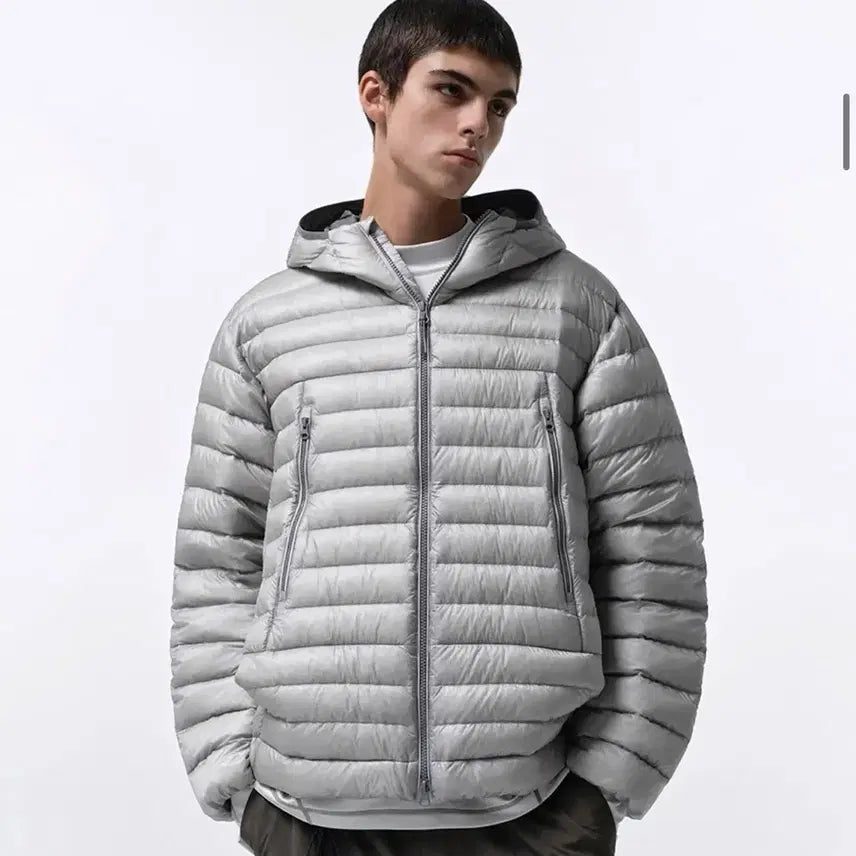 [BUNJANG] Musinsa Standard Sheer Ripstop Hooded Lightweight Down Jacket Light Grey / [M]무탠다드 시어 립스탑 후디드 라이트 다운 재킷 라이트그레이