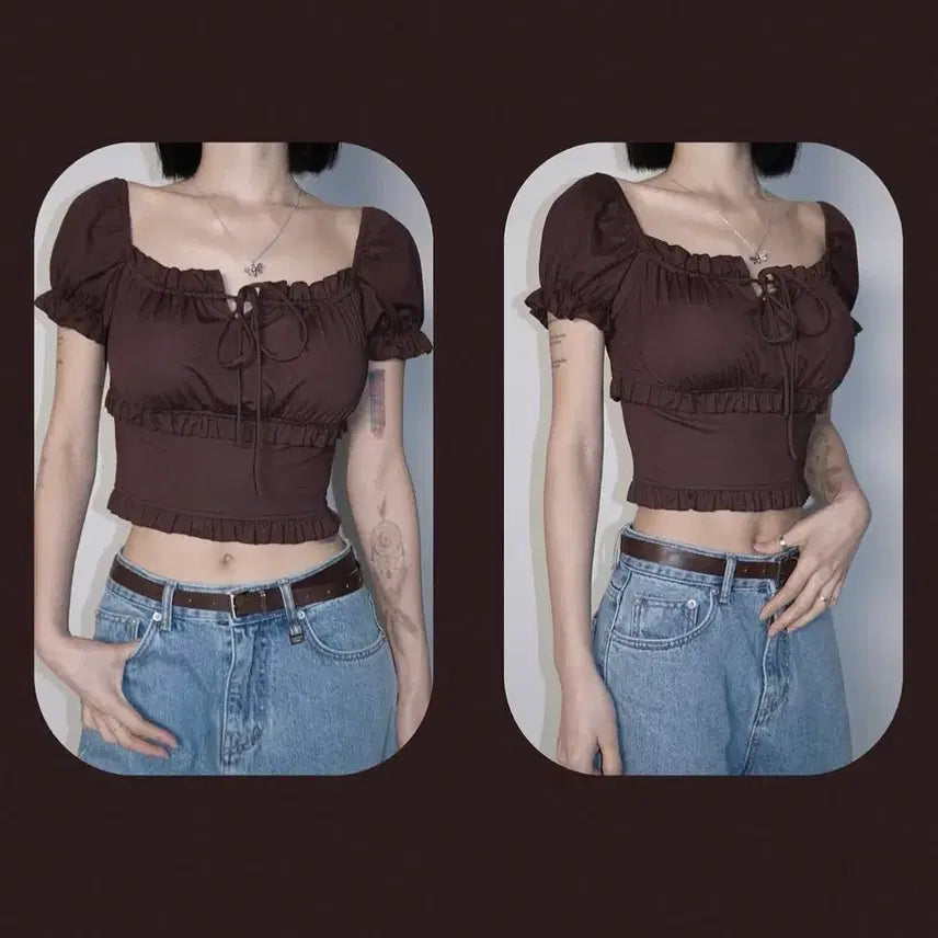 [BUNJANG] Faded Gade Puff Blouse - Choco Brown / 페일제이드 퍼프 블라우스_초코브라운