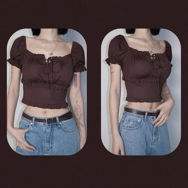 [BUNJANG] Faded Gade Puff Blouse - Choco Brown / 페일제이드 퍼프 블라우스_초코브라운