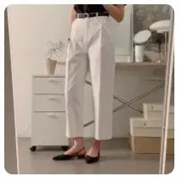 [BUNJANG] Four-Color High-Waist Pintuck Chino Pants - Off-White (M) / 사색 하이웨스트 핀턱 팬츠 M 오프화이트