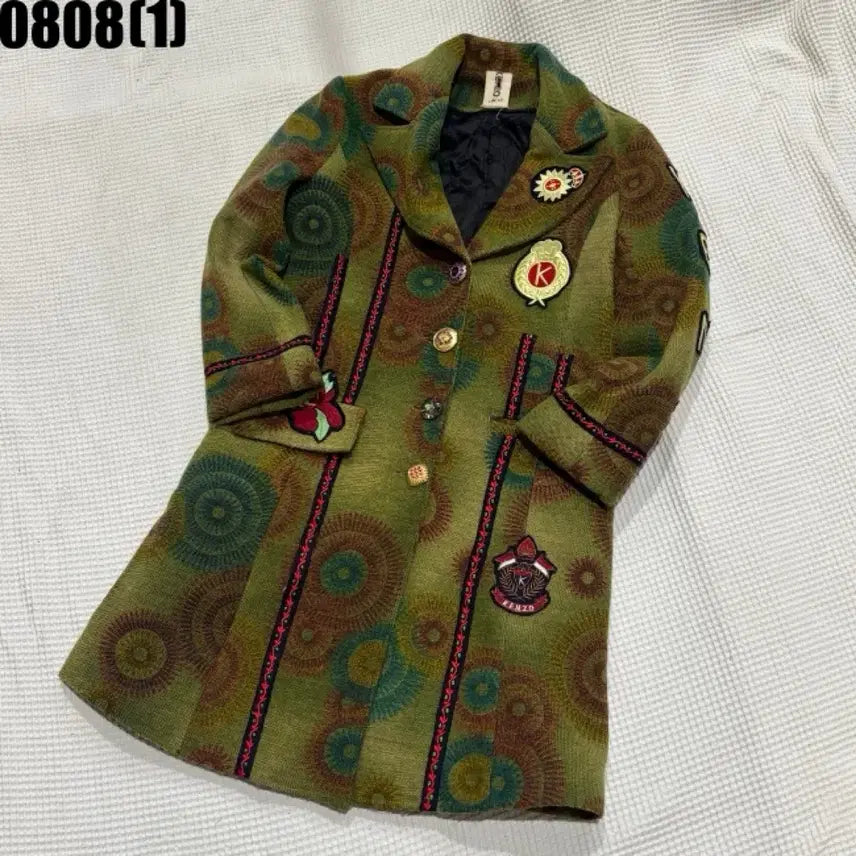 [BUNJANG] Kenzo Embroidered Patch Pattern Coat Green S / 겐조 자수 패치 무늬 코트 그린 S