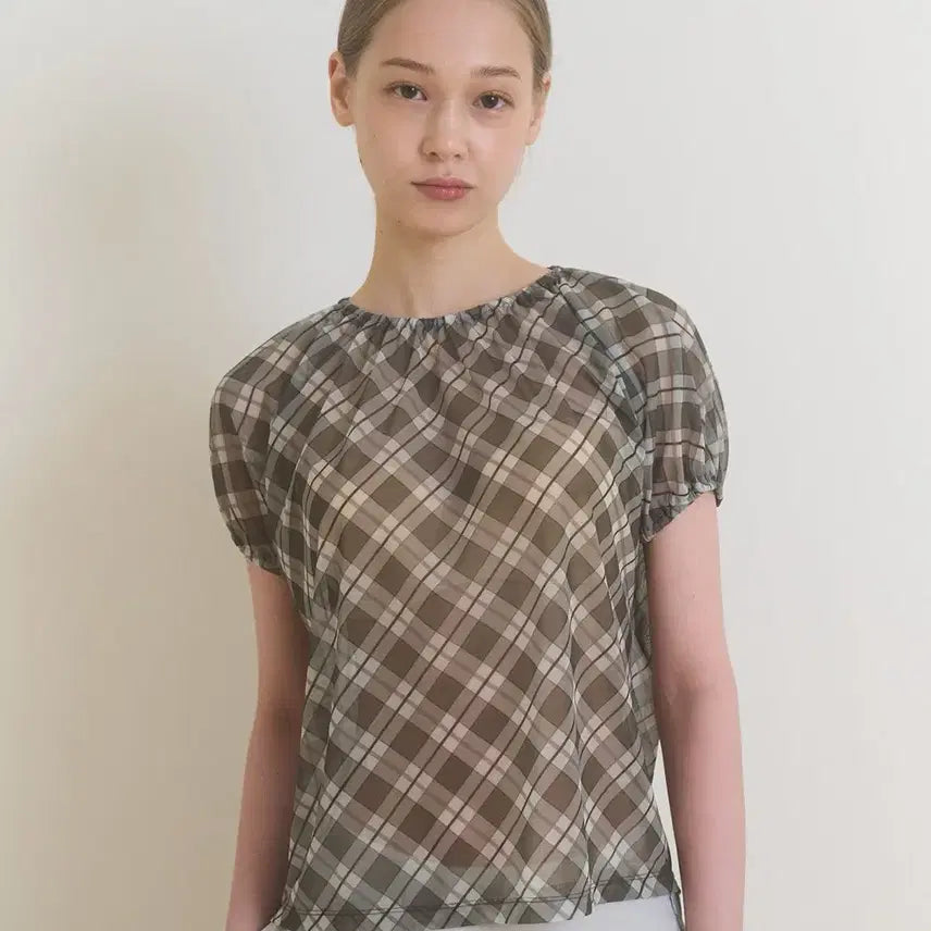 [BUNJANG] Pesto Sheer Check Blouse T-Shirt / 페스토 쉬어 체크 블라우스 티셔츠