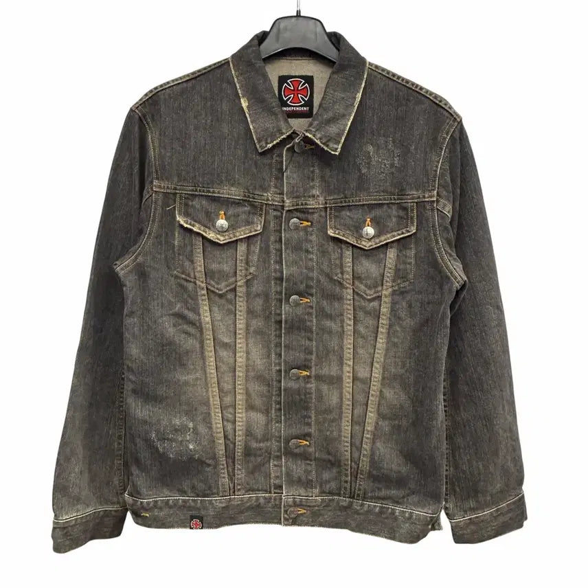 [BUNJANG] Independent Black Denim Grunge Trucker Jacket (M) / 인디펜던트 흑청 데님 그런지 트러커 자켓 M