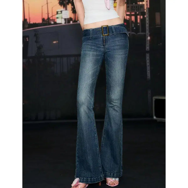 [BUNJANG] DeleteEX Wide Belt Waist Slim Flare Jeans / DeleteEX 와이드 벨트 웨이스트 슬림 플레어 진