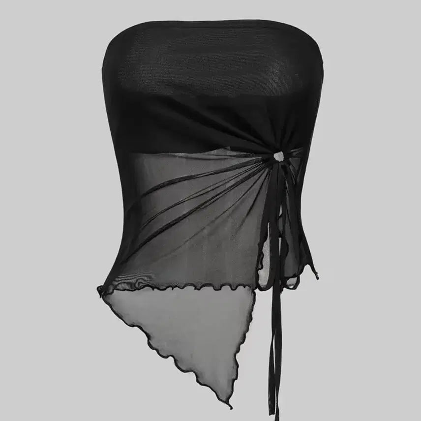 [BUNJANG] See-Through Frill Tube Top / 시스루 탑