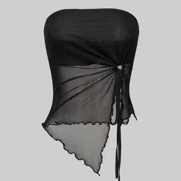[BUNJANG] See-Through Frill Tube Top / 시스루 탑