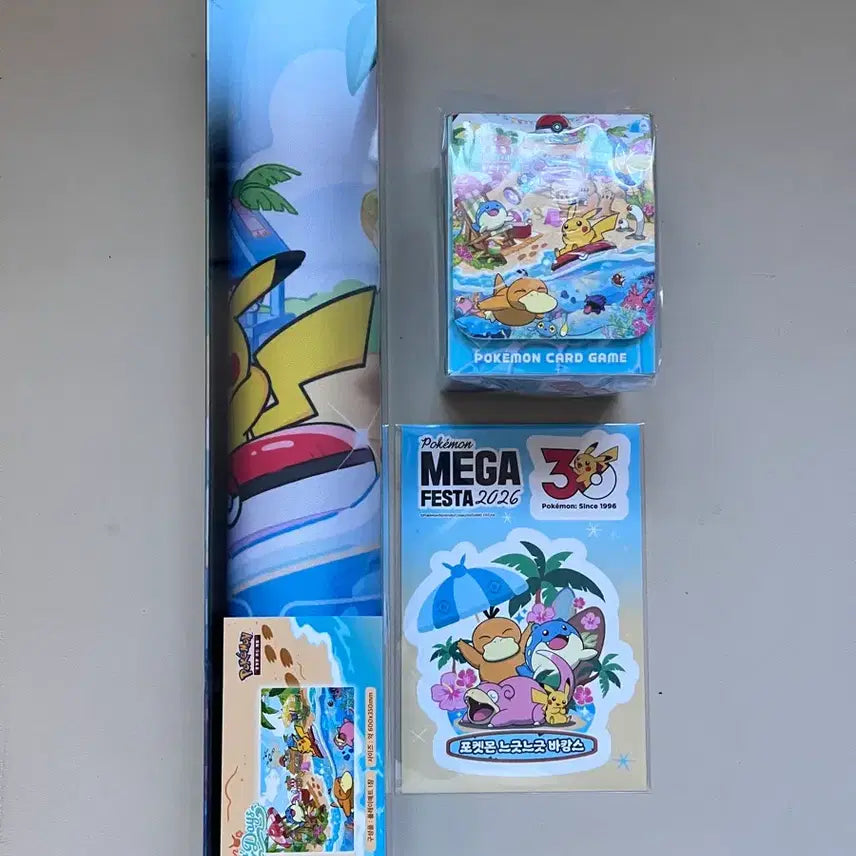 [BUNJANG] Pokemon Chilling Beach Playmat & Deck Case Bundle (Sealed) / 특전)부산 포켓몬카드 팝업 칠링비치 플레이매트, 덱케이스 2종 미개봉 일괄