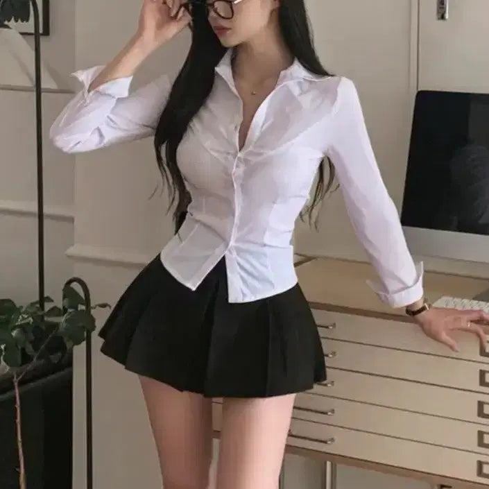 [BUNJANG] Slim Fit White Blouse / (새상품) 슬림핏 화이트 셔츠 흰셔츠  블라우스 딱붙 셔츠