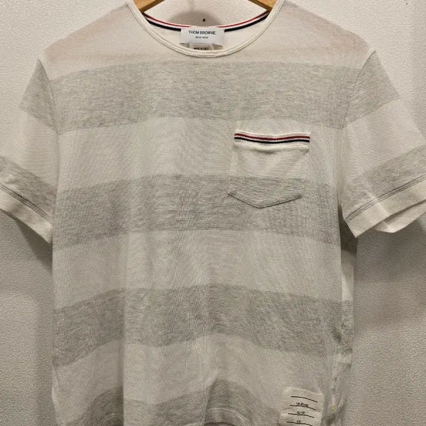 [BUNJANG] Thom Browne Striped Short Sleeve Polo Shirt White / 톰브라운 스트라이프 반팔 카라티 화이트