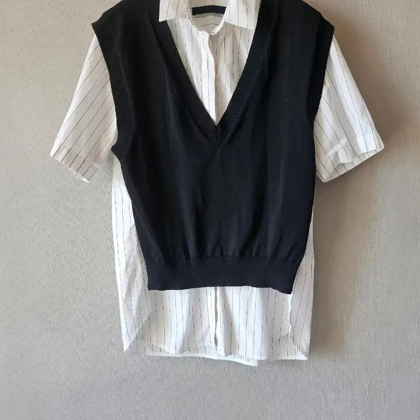 [BUNJANG] JUUN.J 2021 Layered Color-Block Shirt / 2021.준지)베스트 레이어드  배색 셔츠