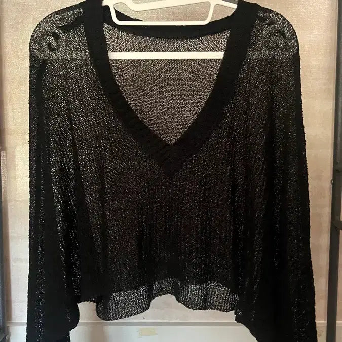 [BUNJANG] V-Neck See-Through Knit - Black / 브이넥 시스루 니트