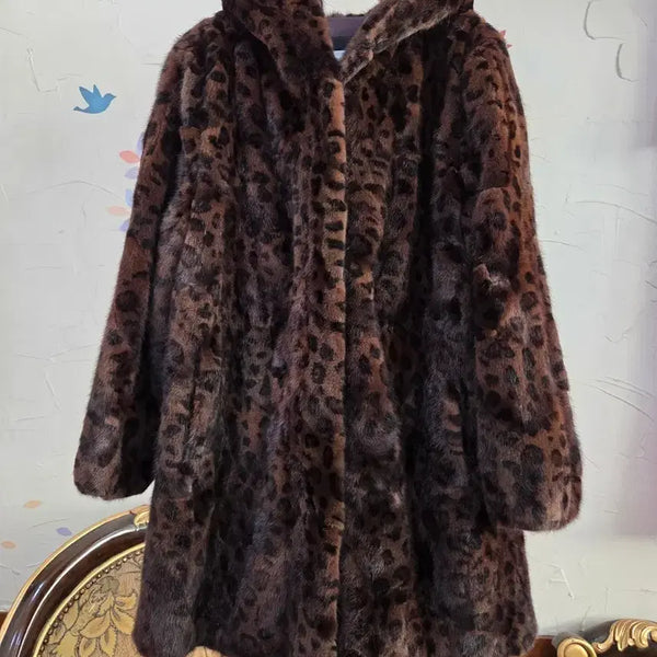 [BUNJANG] Paoli Leopard Print Hooded Mink Coat / 파올리 호피 후두밍크코트