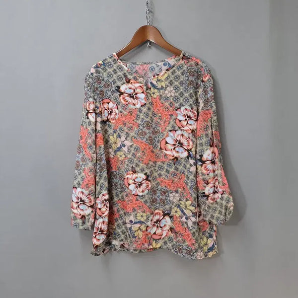 [BUNJANG] Viscose Floral Print Long Sleeve Blouse / 인견 플로럴 패턴 긴팔 블라우스