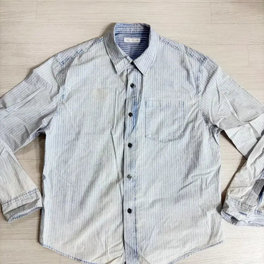 [BUNJANG] Zara Striped Shirt Light Blue / 자라 스트라이프 셔츠 연청