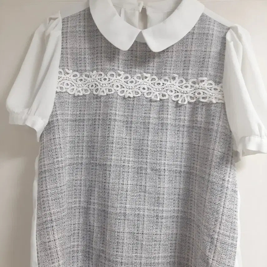 [BUNJANG] Contrast Collar Tweed Blouse / 카라 배색 트위드 블라우스 F