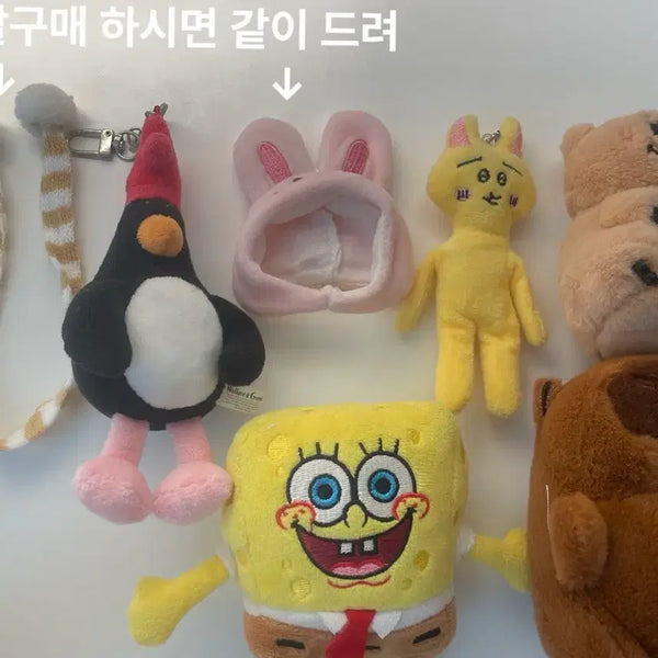 [BUNJANG] SpongeBob, Usagi, Capybara, Quokka, Penguin Plush Keychains / 인형 키링 판매