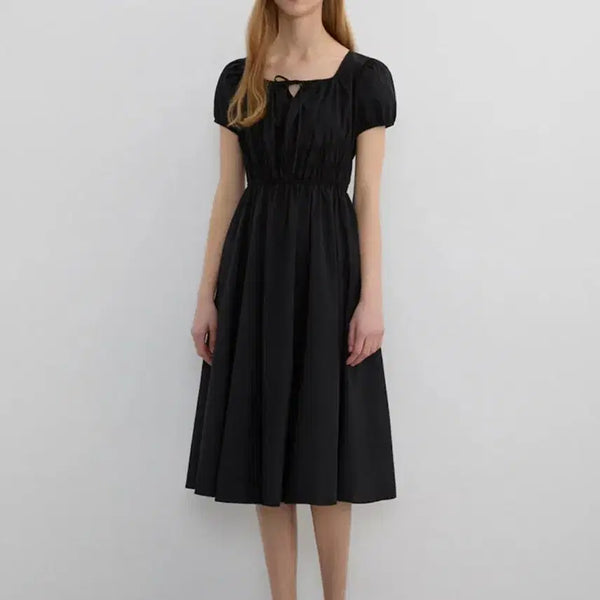 [BUNJANG] LIST "Ribbon Square Neck" One-Piece Dress Black / 리스트 리본 스퀘어넥 원피스
