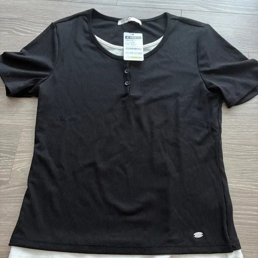 [BUNJANG] Hang Ten Layered T-Shirt - Black/White / 행텐 레이어드 티셔츠 새상품