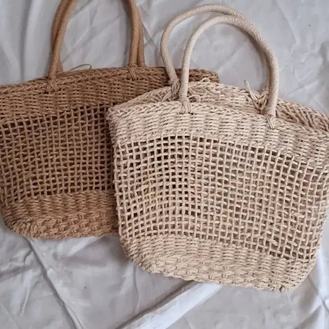 [BUNJANG] Rattan Tote Bag Set (Beige/Brown) - 2 Pieces / 라탄 가방 2개 세트 베이지/브라운. 새상품. 일괄 6000원입니다.