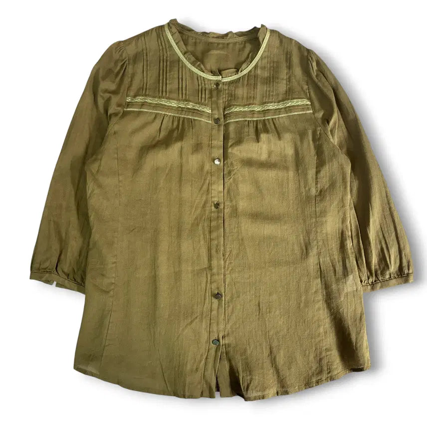 [BUNJANG] Kiss Pintuck Lace Cotton Blouse (M) / 키스 핀턱 레이스 코튼 블라우스 M