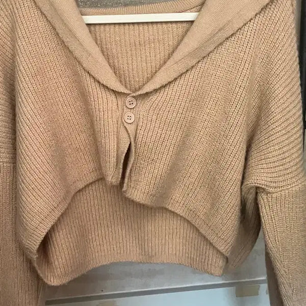 [BUNJANG] Beige Knit Cropped Cardigan / 베이지 니트 크롭가디건