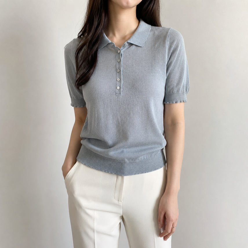 [BUNJANG] The Edge Viscose Short Sleeve Collar Knit / [55]더엣지 비스코스 반팔 카라 니트