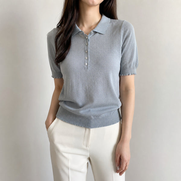 [BUNJANG] The Edge Viscose Short Sleeve Collar Knit / [55]더엣지 비스코스 반팔 카라 니트