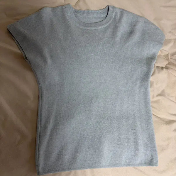 [BUNJANG] Sky Blue Short Sleeve Knit T-Shirt / 하늘색 반팔 니트