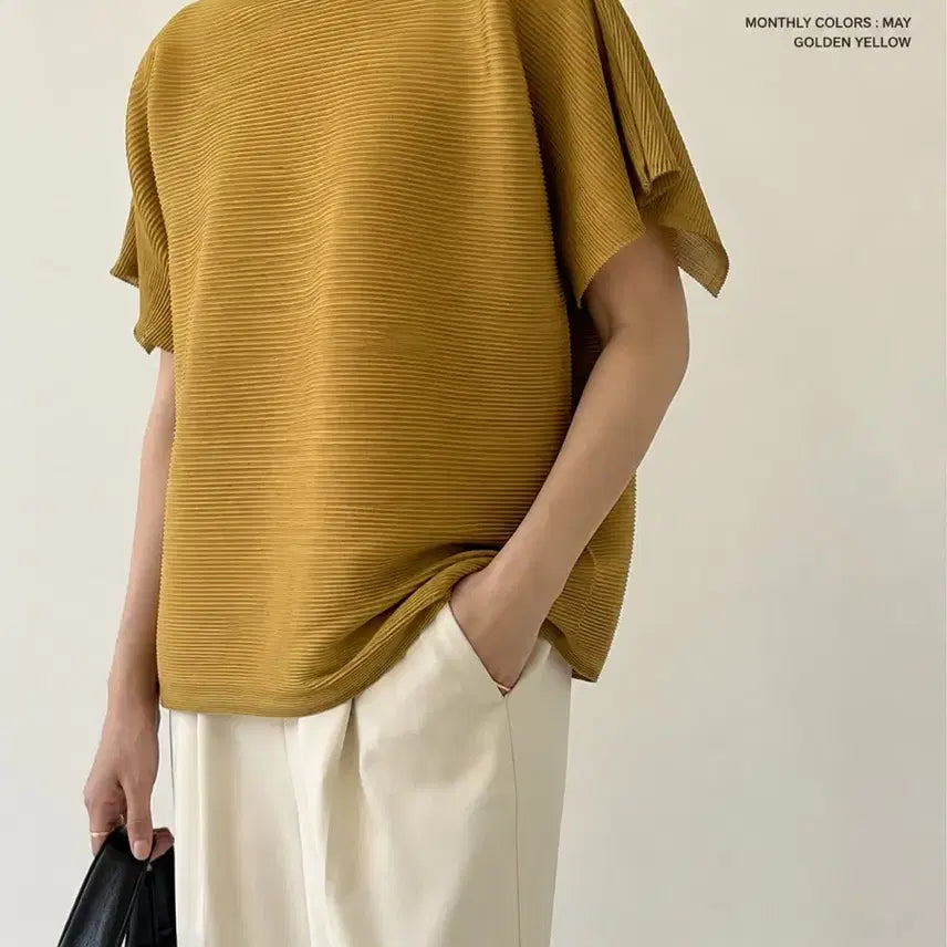 [BUNJANG] Pleated Ribbed Sleeveless Top Mustard / 플리츠 골지 탑 머스타드
