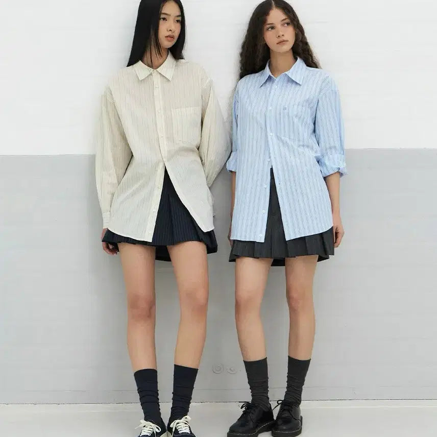 [BUNJANG] Grove Stripe Oversized Fit Shirt Ivory / 그로브 스트라이프 오버핏 셔츠 blaine shirt 아이보리 F 새상품