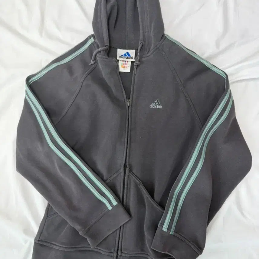 [BUNJANG] Adidas 3-Stripes Hoodie Zip-up Grey Mint / 아디다스 삼선 후드 집업 그레이 민트 교신가능 에이블리